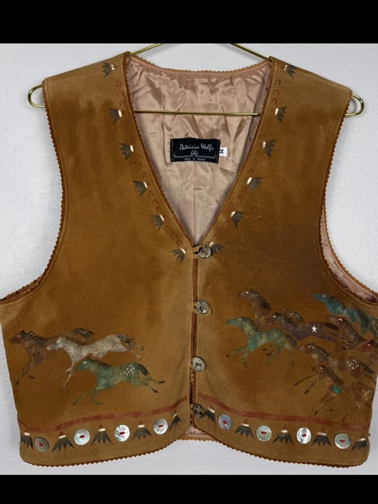 Patricia Wolf Jackets & Blazers - Patricia Wolf handmade Leather Horse Vest Hand Painted Horses Indian Ponies EUC